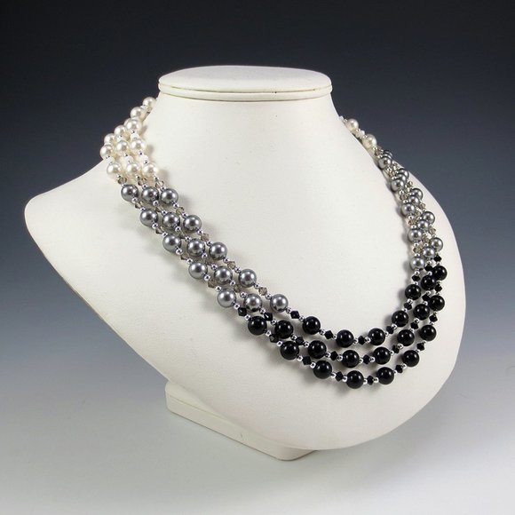 Crystal Pearl, Crystal, Sterling 3-Strand Necklace - Picture 4 of 5